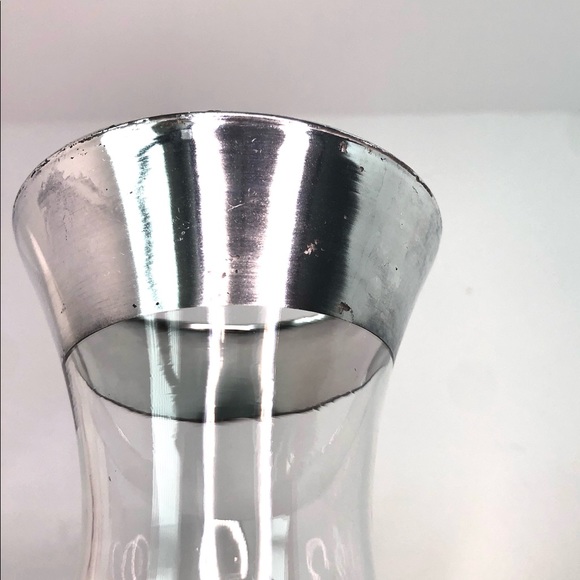 Vintage Clear Glass Vase With Thick Shiny Silver Plated Rim - Picture 3 of 3